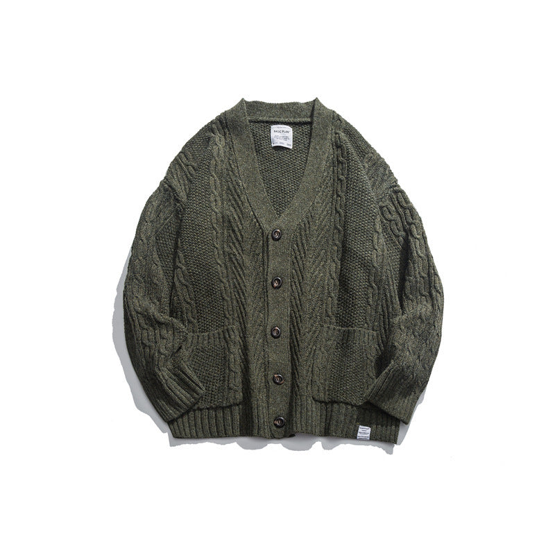 Unisex Oversized Knit Cardigan with Cable Pattern, V-Neck and Patch Pockets Fashion Glam