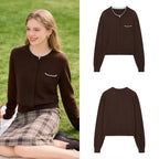 Women’s short-cut cardigan with contrast trim and patch pocket Fashion Glam