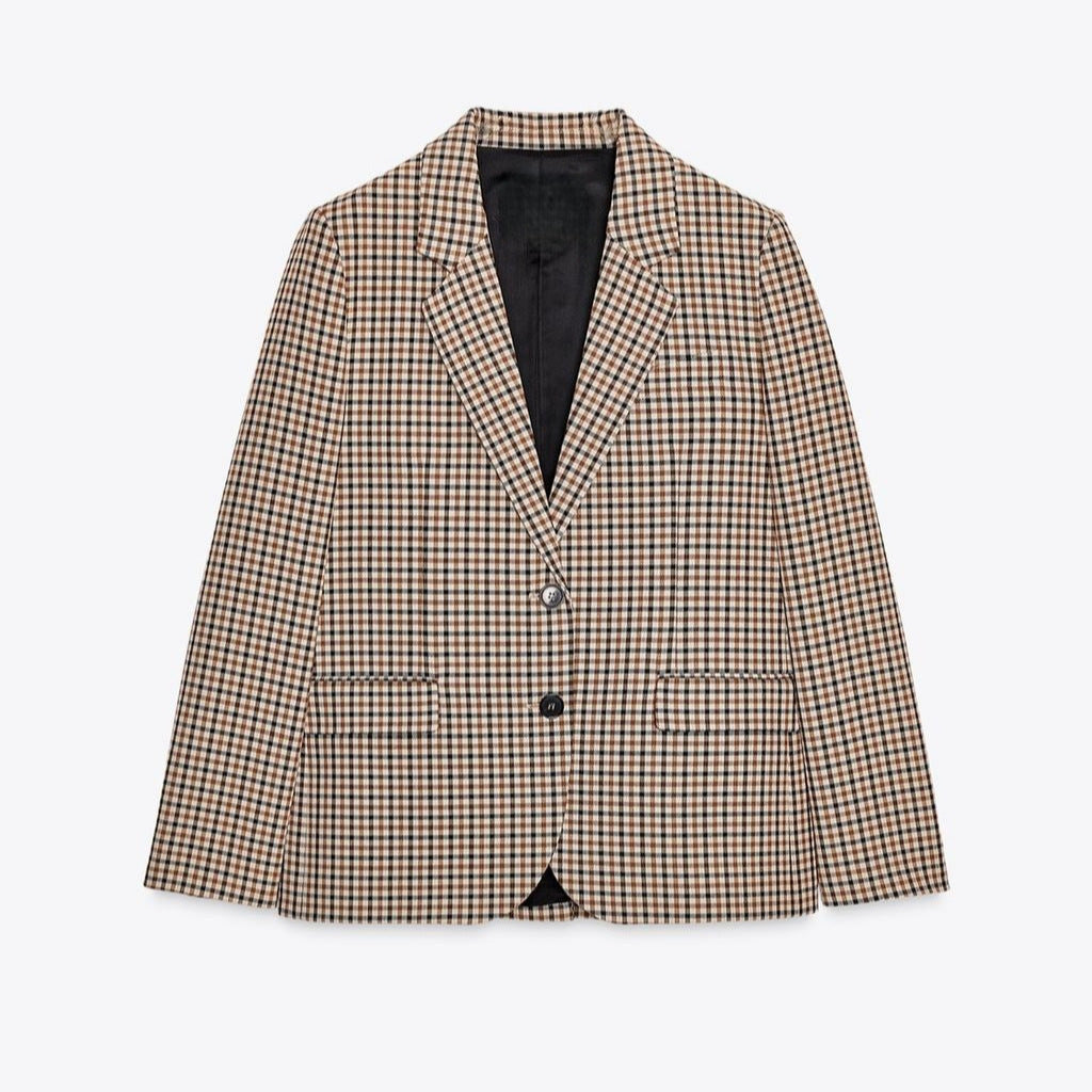 Women's Check Blazer in Modern Tailoring with Notch Lapel, Two-Button Closure and Lined Flap Pockets Fashion Glam