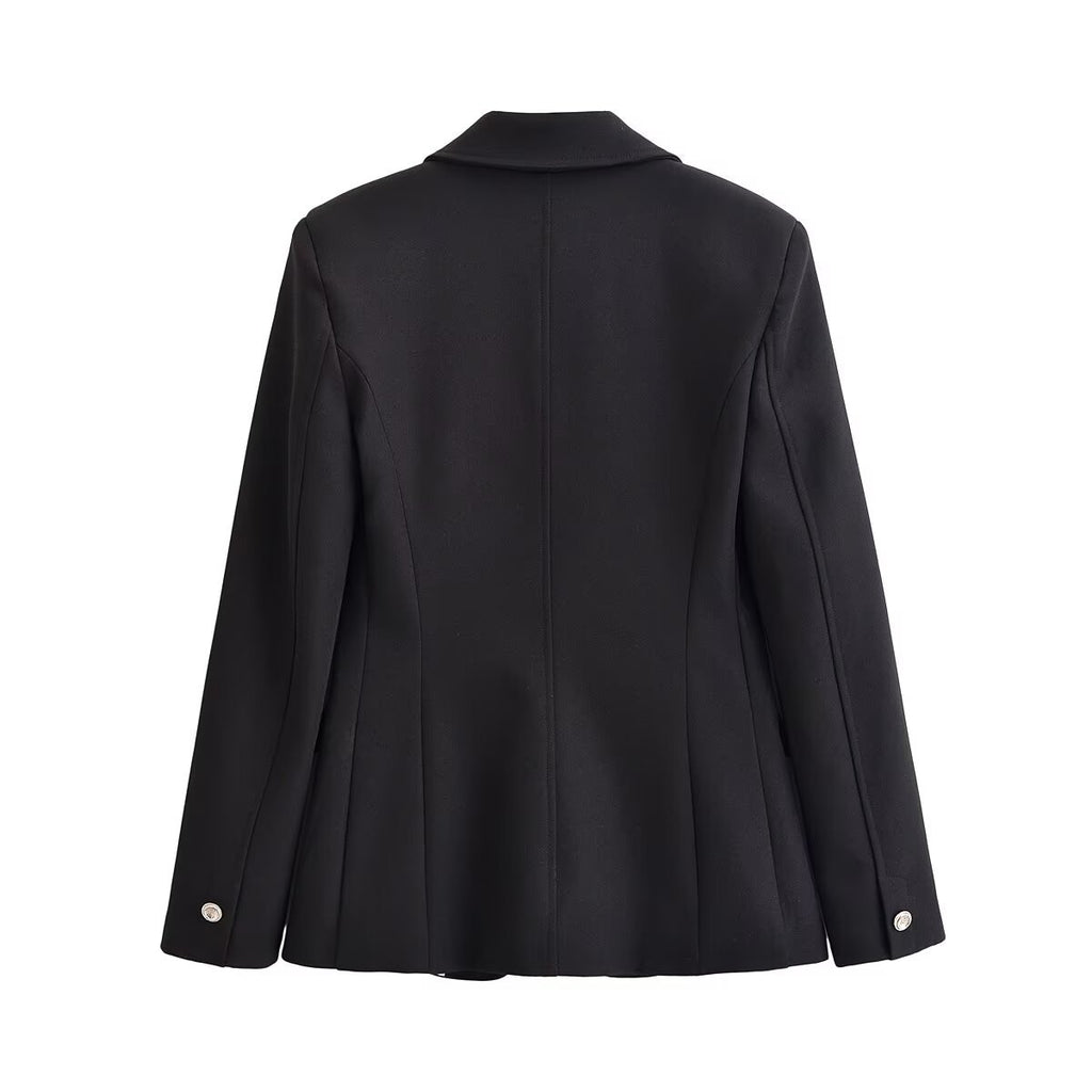 Women's Longer Tailored Single-Button Blazer with Narrow Lapels and Flap Pockets Fashion Glam