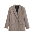 Women's Double-Breasted Oversized Blazer with Houndstooth Check and Flap Pockets Fashion Glam