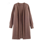 Women Longline Knit Cardigan with Pearl Trim and Ribbed Cuffs Fashion Glam