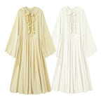 Women's maxi dress with ruffles, tie collars and wide bell sleeves Fashion Glam