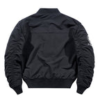 Men's Nylon Bomber Jacket in Aviator Style with Zipper Arm Pocket and Contrasting Lining Fashion Glam