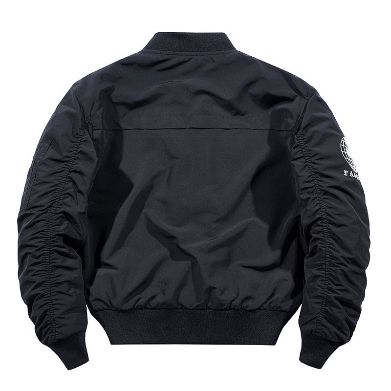 Men's Nylon Bomber Jacket in Aviator Style with Zipper Arm Pocket and Contrasting Lining Fashion Glam