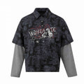 Unisex Layered Look Polo Shirt with Studded Collar, Graphic Print and Striped Sleeves Fashion Glam