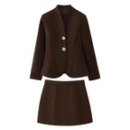 Women's Tailored Blazer with Stand Collar and Decorative Gold Buttons Fashion Glam