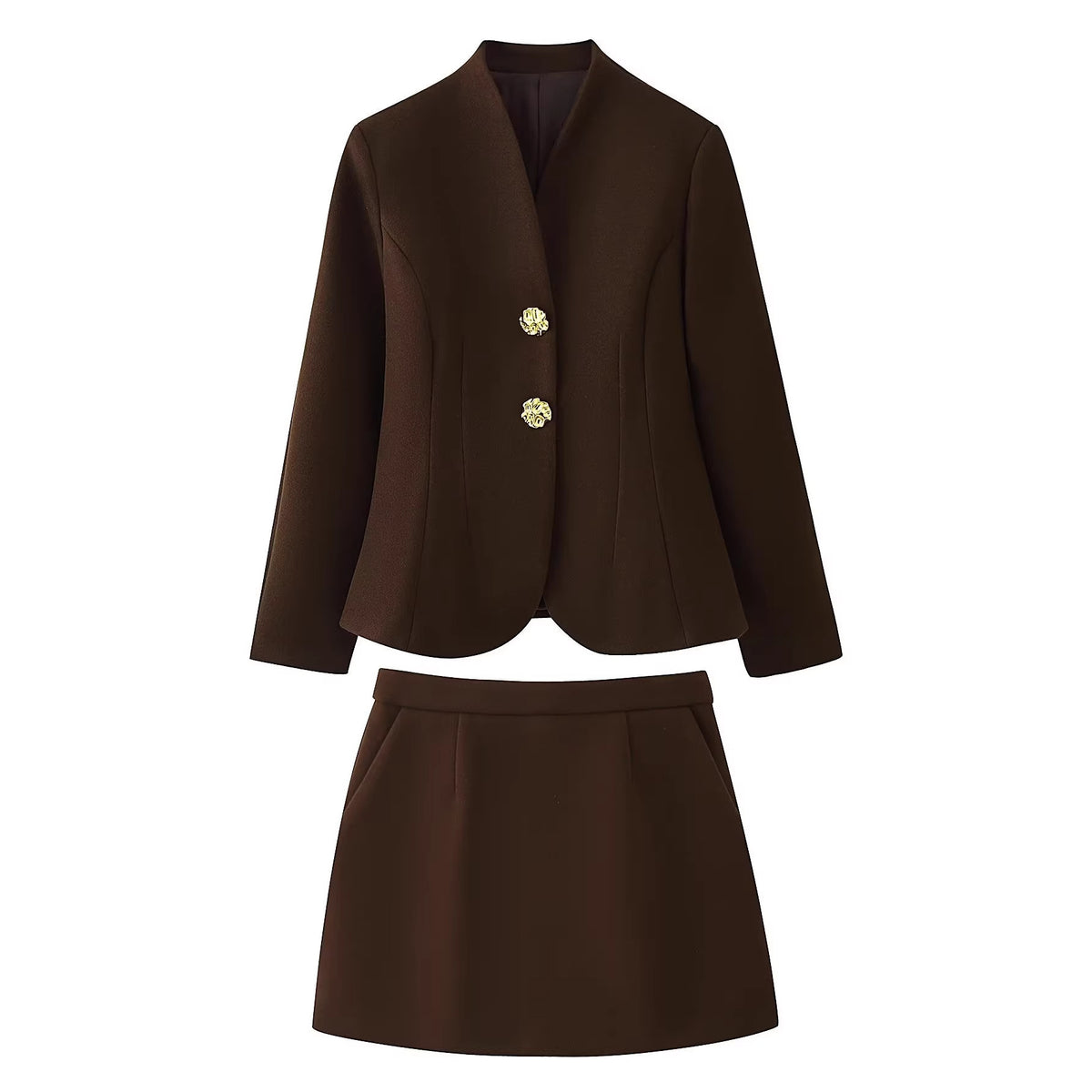 Women's Tailored Blazer with Stand Collar and Decorative Gold Buttons Fashion Glam