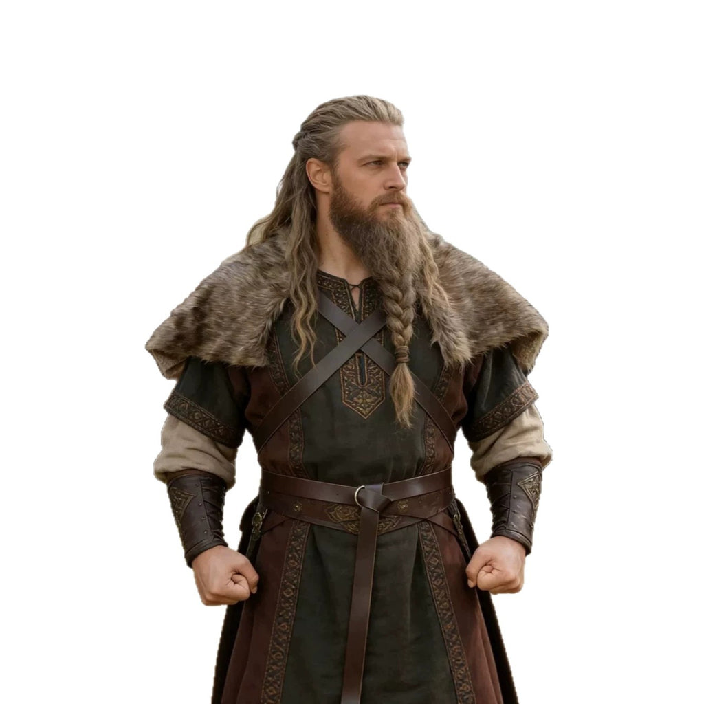 Men's shoulder cape made of faux fur with buckle closure and rustic Viking look Fashion Glam