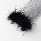 Ladies Elegant Bouclé-Tweed Two-Piece with Tailored Short Blazer, Mini Skirt, Piping Details and Feathery Cuffs Fashion Glam