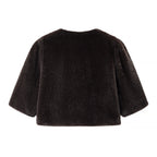 Women's Short-Cut Faux Fur Capelet with Three-Quarter Sleeves and Round Neckline Fashion Glam