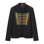 Women Military-Inspired Short Jacket with Stand-Up Collar and Golden Decorative Braid Fashion Glam