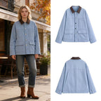Women's Boxy Work Jacket with Cord Collar and Four Patch Pockets Fashion Glam