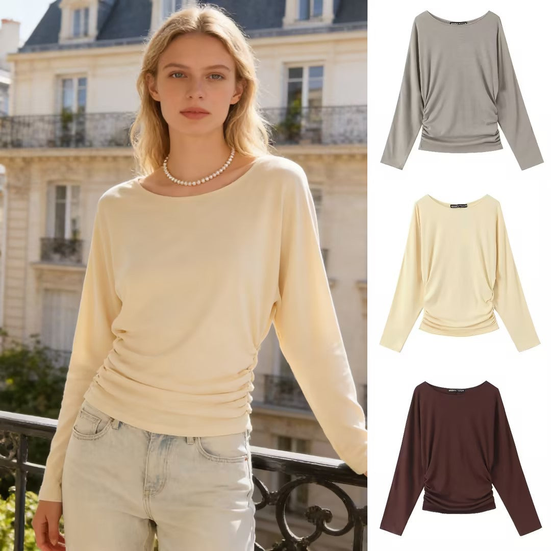 Women's long-sleeve shirt with side gathering and dropped shoulders Fashion Glam