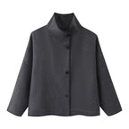Women's Short Boxy Coat-Cape with Standing Collar and Contrast Decorative Stitch Fashion Glam