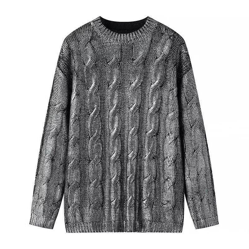 Women Oversized Cable Knit Sweater with Round Neck and Ribbed Cuffs Fashion Glam