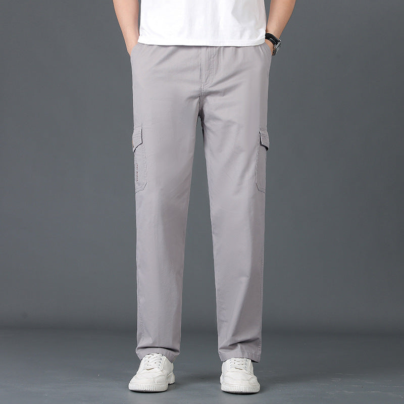 Men's Lightweight Cotton Utility Cargo Pants with Elastic Waistband and Straight Leg Fashion Glam