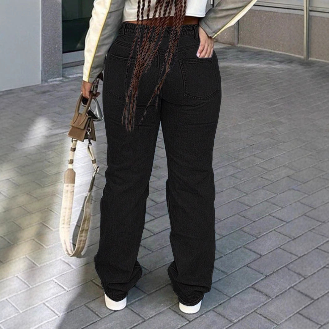 Women wide Destroyed-Denim-Jeans with high waist and strong Ripped-look Fashion Glam
