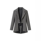 Women's Tailored Houndstooth Blazer with Tail and Lapel Collar Fashion Glam