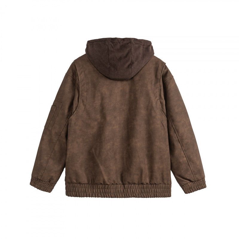 Unisex Oversize Hoodie Bomber Jacket in Velour Look with Hood, Arm Pocket and Elastic Hem Fashion Glam