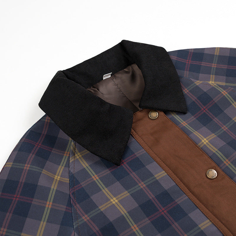 Women’s Oversize Checkered Field Jacket with Waxed Look and Snap Button Placket Fashion Glam