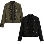 Women’s short military-style jacket with decorative cords and stand-up collar Fashion Glam