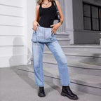 Women's denim overalls with wide leg, utility details, and high waist cut Fashion Glam