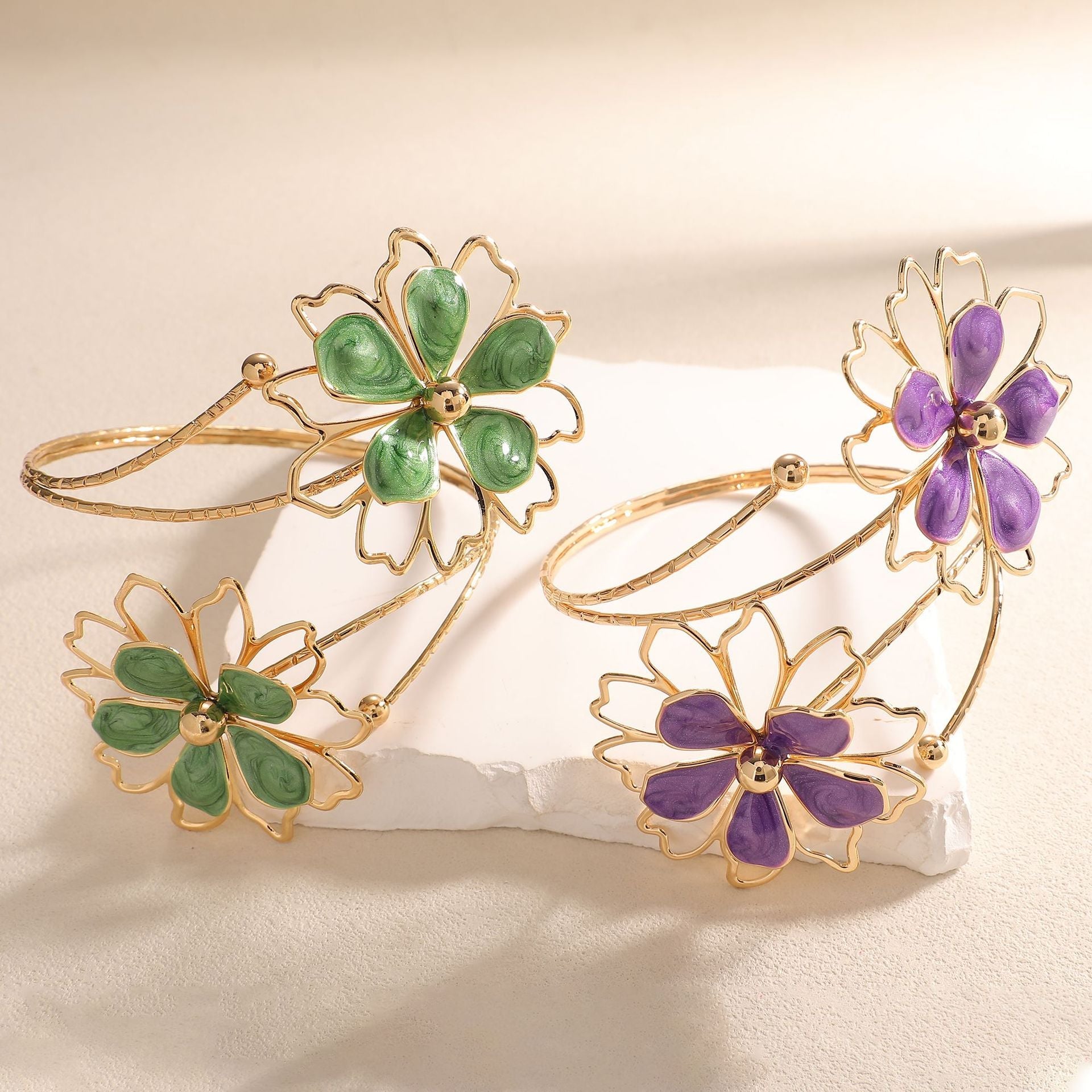 Ladies bracelet with artistic flower design Fashion Glam