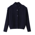 Women’s structured knit cardigan with stand-up collar, button placket and shoulder patches Fashion Glam