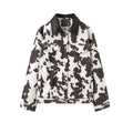 Women’s teddy trucker jacket with cow spot pattern and faux leather collar Fashion Glam