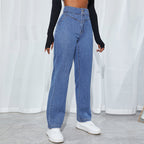 Women's high-waisted straight-cut jeans with V-shaped waistband and wide leg Fashion Glam