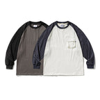 Unisex Casual Raglan Long Sleeve with Contrast Sleeves and Patch Pocket Fashion Glam