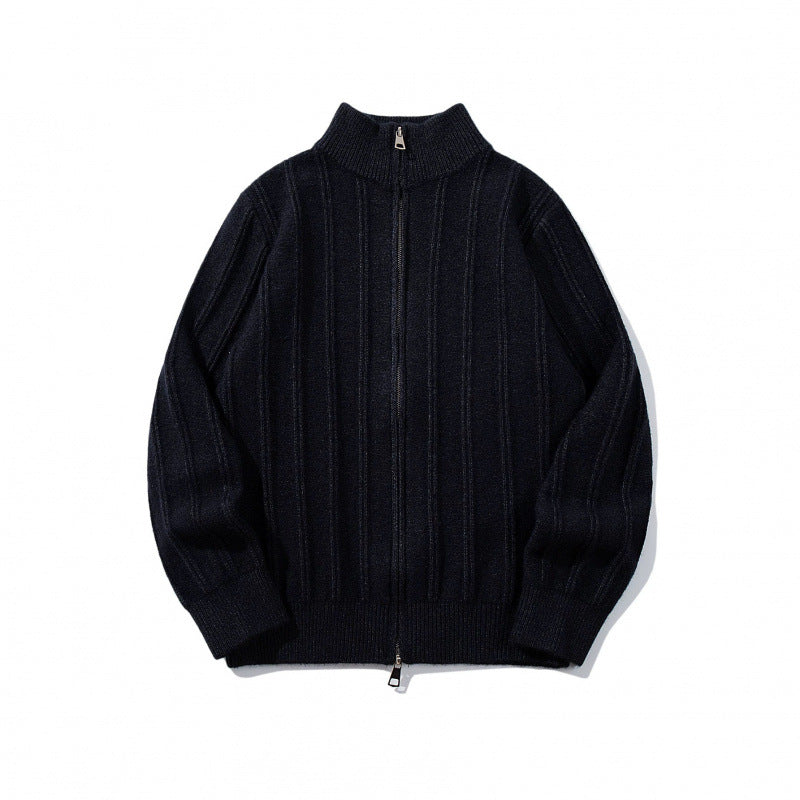 Unisex Zip Sweater with Stand-Up Collar and Vertical Structure Fashion Glam