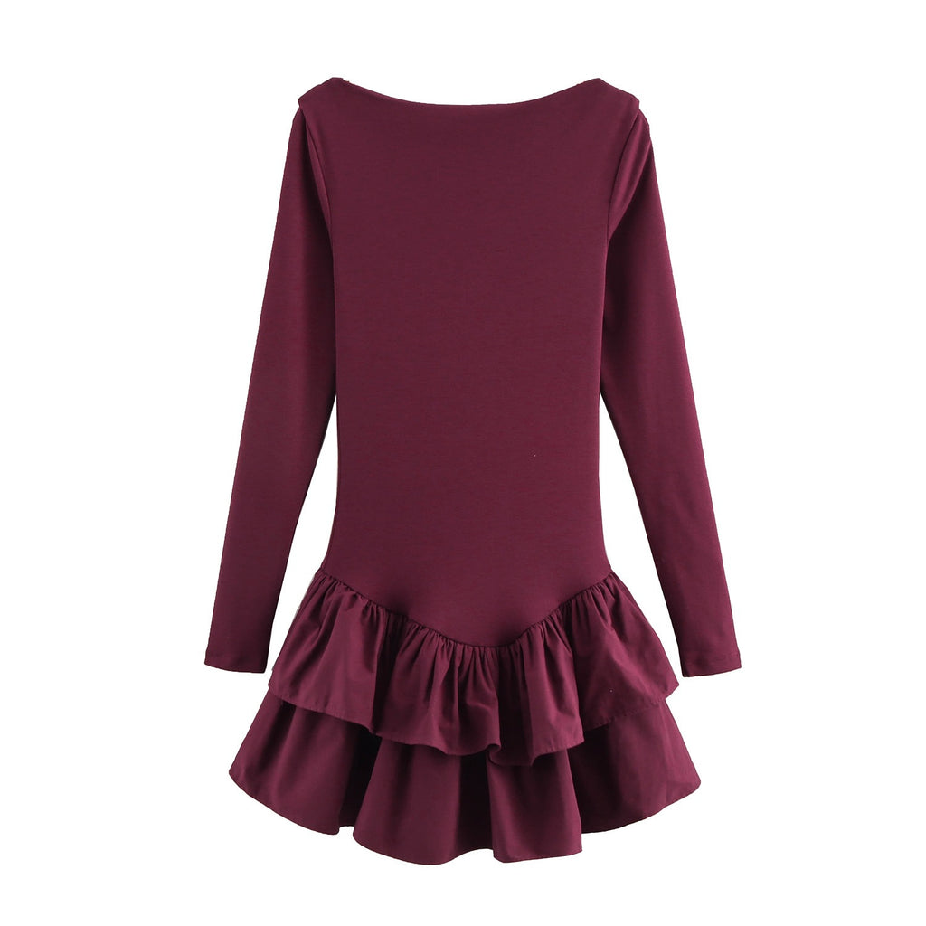 Women's figure-hugging mini dress with tiered ruffles and boat neckline Fashion Glam