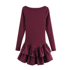 Women's figure-hugging mini dress with tiered ruffles and boat neckline Fashion Glam