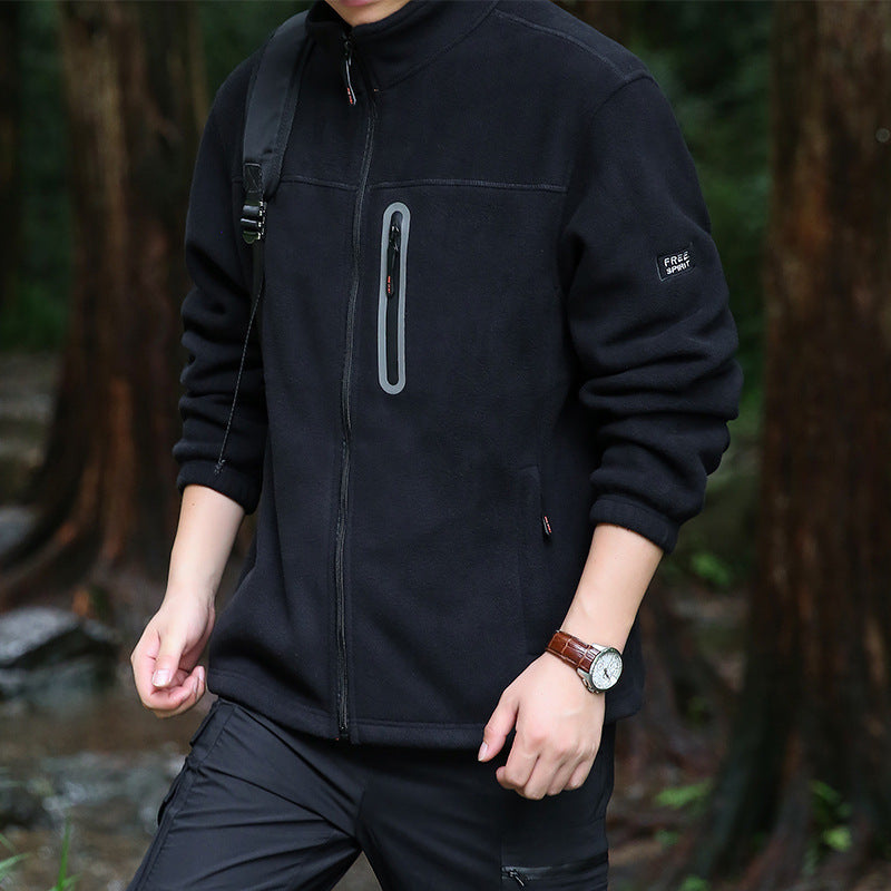 Men's fleece outdoor jacket with full zip, high collar, and water-repellent zip pocket Fashion Glam