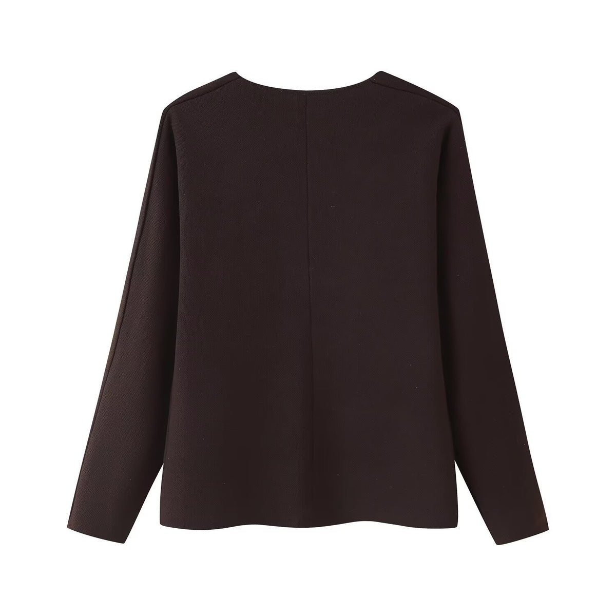 Women's Boxy Fine Knit Jacket with Deep V-Neck and Golden Decorative Buttons Fashion Glam