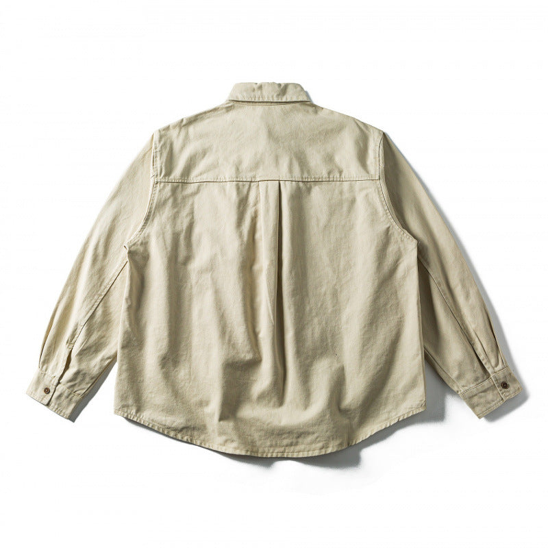 Unisex Oversize Shirt Jacket made of Canvas Cotton Blend with Chest Pocket and Decorative Embroidery Fashion Glam