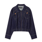 Women's bomber style jeans jacket with zipper and elastic hem Fashion Glam