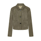 Women's short jacket in suede leather look with shirt collar and patch pockets Fashion Glam