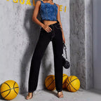 Women’s high-waisted straight cut jeans with contrast stitching Fashion Glam