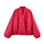 Women's Oversized Bomber Jacket with Kimono Sleeves and Elastic Hem Fashion Glam