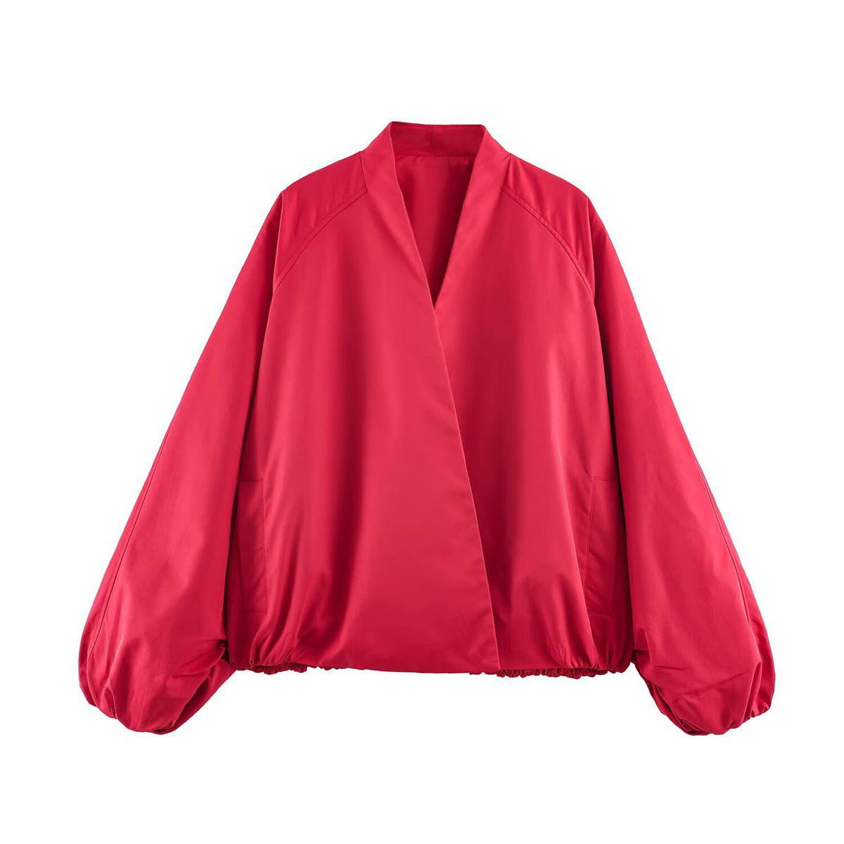Women's Oversized Bomber Jacket with Kimono Sleeves and Elastic Hem Fashion Glam