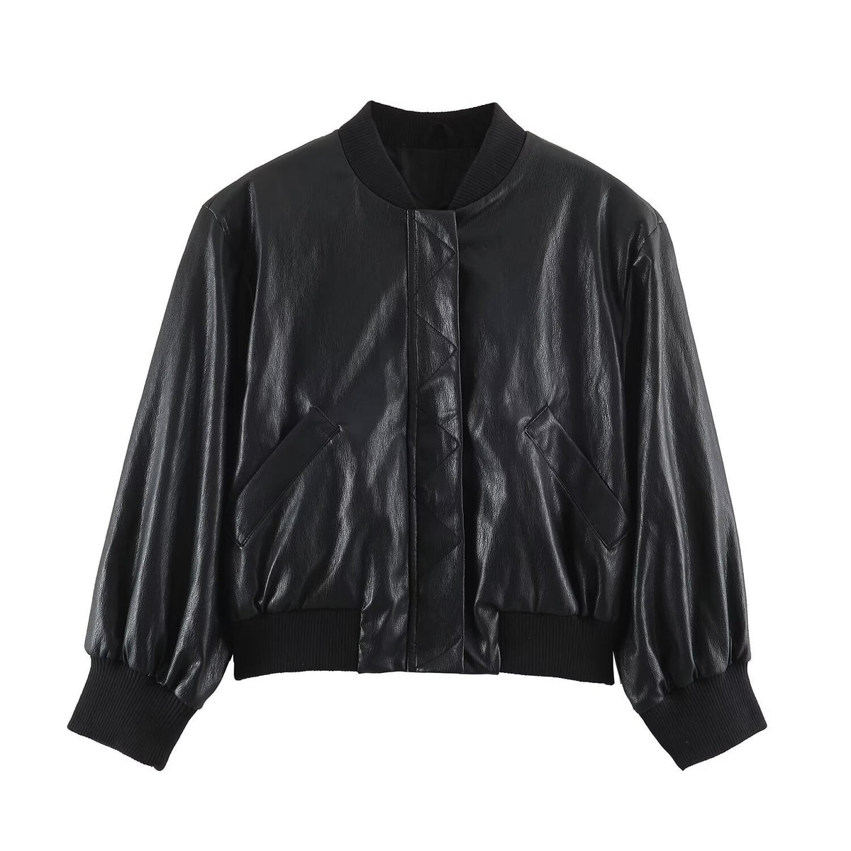Women's Oversize Bomber Jacket made of Faux Leather with Ribbed Cuffs Fashion Glam