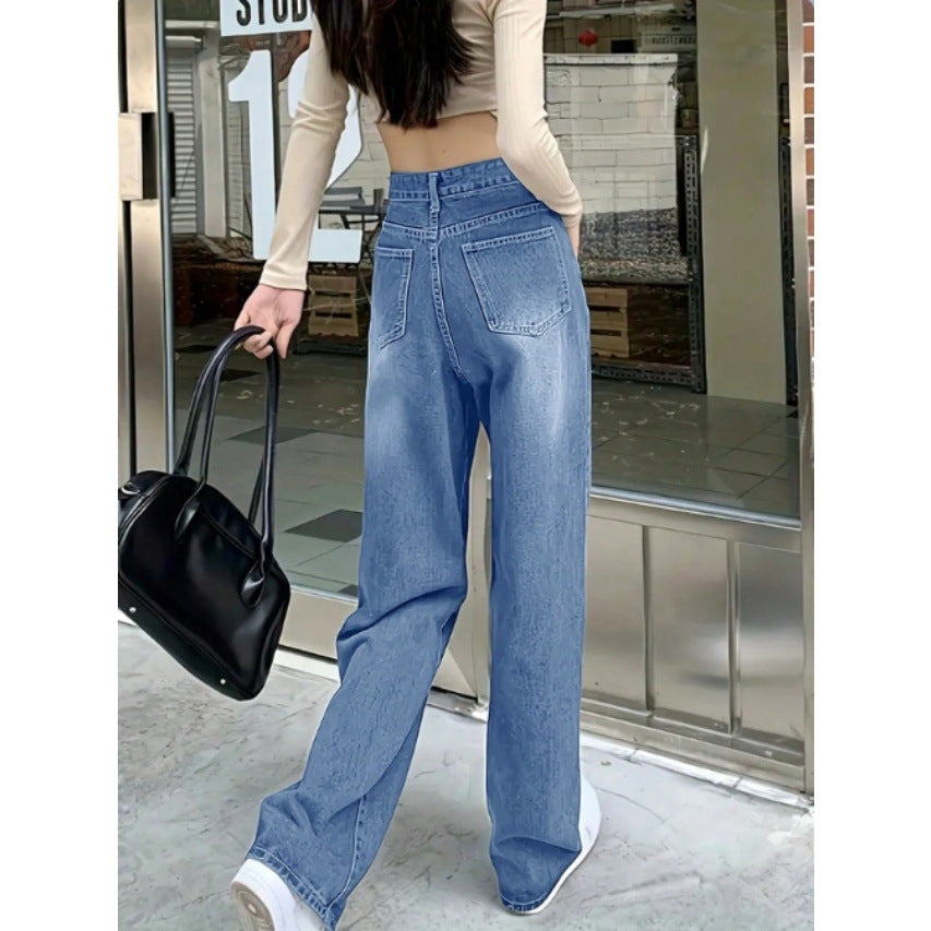 Women's wide High-Waist Baggy jeans with straight leg Fashion Glam