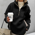 Women's Oversized Sherpa-Fleece Pullover with Half Zipper and Kangaroo Pocket Fashion Glam