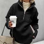 Women's Oversized Sherpa-Fleece Pullover with Half Zipper and Kangaroo Pocket Fashion Glam
