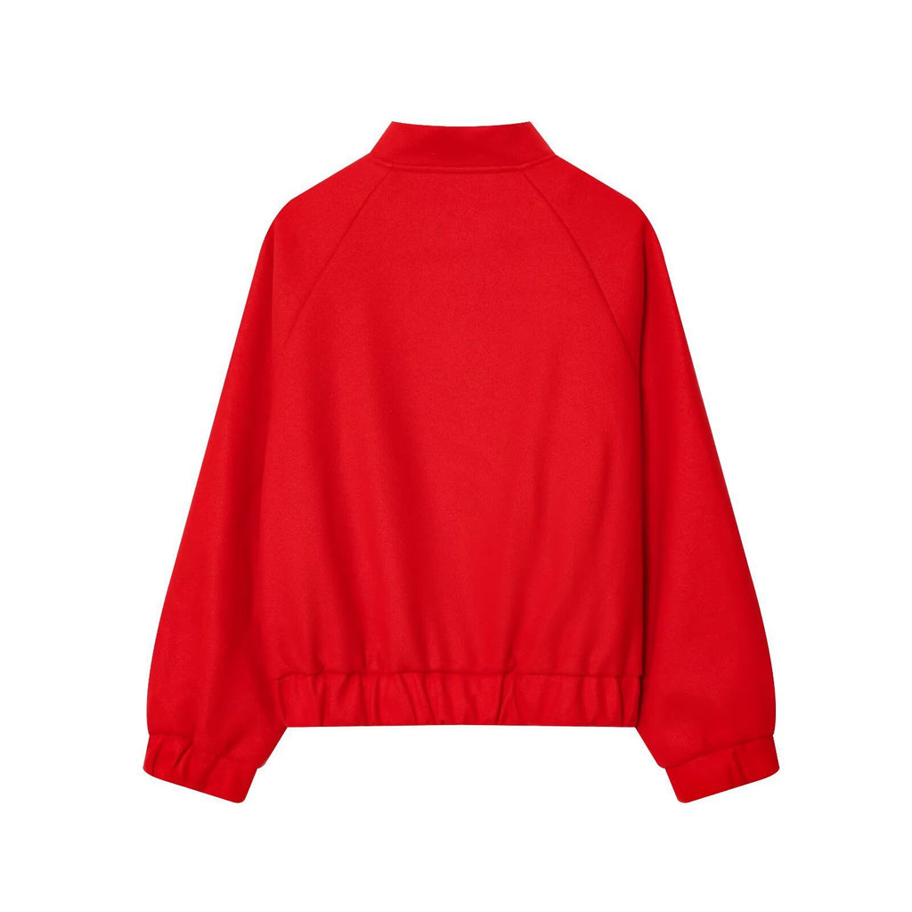 Women Oversized Wool Blend Bomber Jacket with Raglan Sleeves and Drawstring Hem Fashion Glam