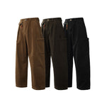 Men's Wide Corduroy Cargo Pants with Pleats, Applied Side Pockets and Relaxed Fit Fashion Glam