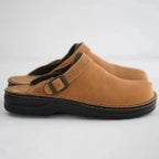 Men's Leather Mule Clog with adjustable buckle strap and padded comfort footbed Fashion Glam